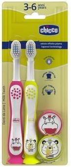 Chicco Toothbrush For Children 3-6 Years Hippo And Panda 2 Pieces (Soft, 2 x)
