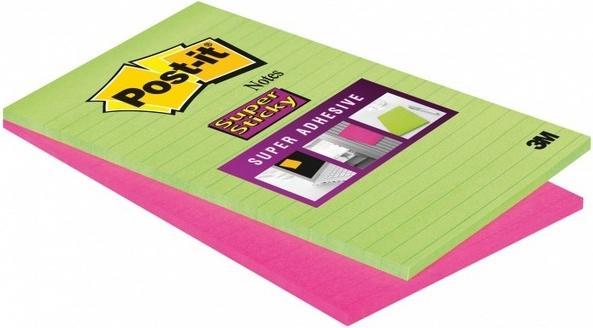 Actual product image Post-it Sticky notes Super Sticky 127x209 neon pink/light green lined (125 x 209 mm)