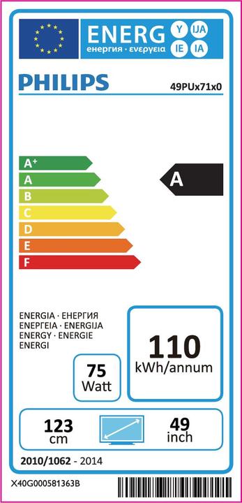 Label énergétique Philips Téléviseur UHD 4K ultra-plat avec Android™ 49PUK7100/12 (49", LED)