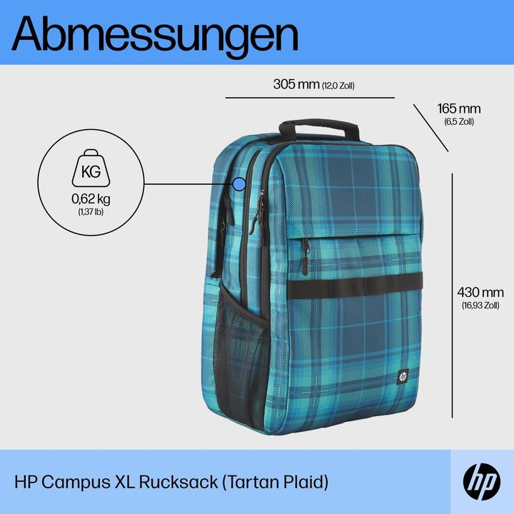 Actual product image HP Campus XL Tartan plaid Backpack (P) (20 l)