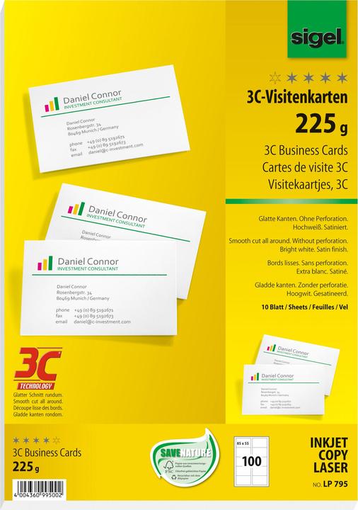 Produktbild Sigel Visitenkarten 3C (225 g/m², 100 x, A4)