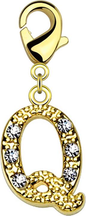 Star Piercing Anhänger 14k vergoldet mit Kristall Buchstabe Q (Messing)