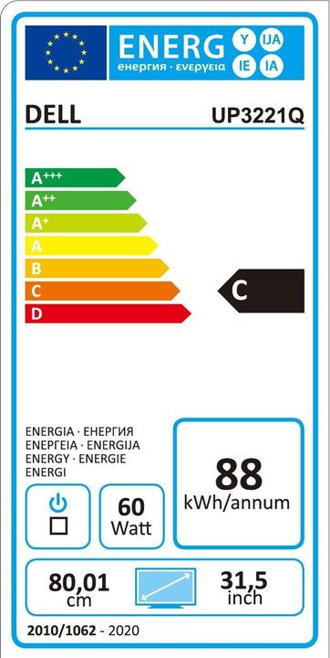 Energy Label Dell UltraSharp UP3221Q (3840 x 2160 Pixels, 32")
