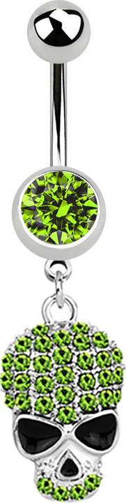 Star Piercing Banane silber mit Anhänger Schädel hellgrün (Chirurgenstahl 316L)
