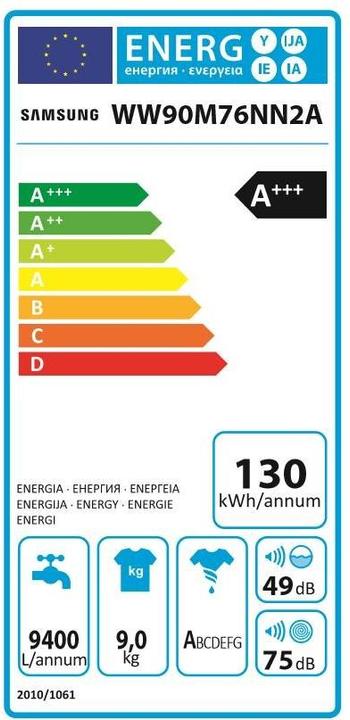 Energy Label Samsung WW90M76NN2A/WS (9 kg, Left)