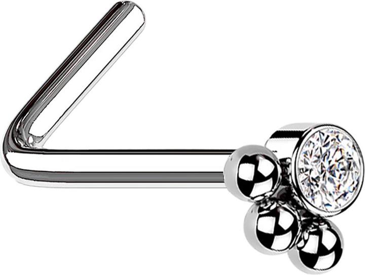 Star Piercing Nasenstecker gewinkelt silber Kristall mit drei Kugeln (ohne Messing, Chirurgenstahl 316L)