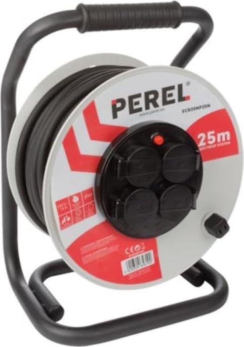 Actual product image Velleman PROFESSIONAL NEOPRENE CABLE REEL - 25 m - 3G2.5 - 4 SOCKETS - FRENCH SOCKET (25 m, 3 mm²)