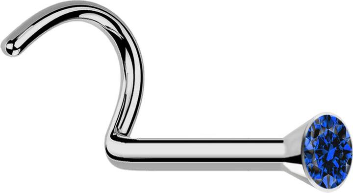 Produktbild Star Piercing Nasenstecker gebogen silber mit Kristall dunkelblau (Titan G23, ohne Messing)
