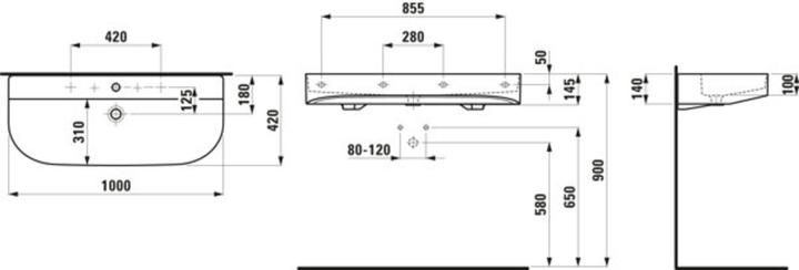 Image du produit Laufen Sonar lavabo à encastrer, 2 trous pour robinet, avec trop-plein, 1000x420mm, H810347 (420 mm, 1000 mm)