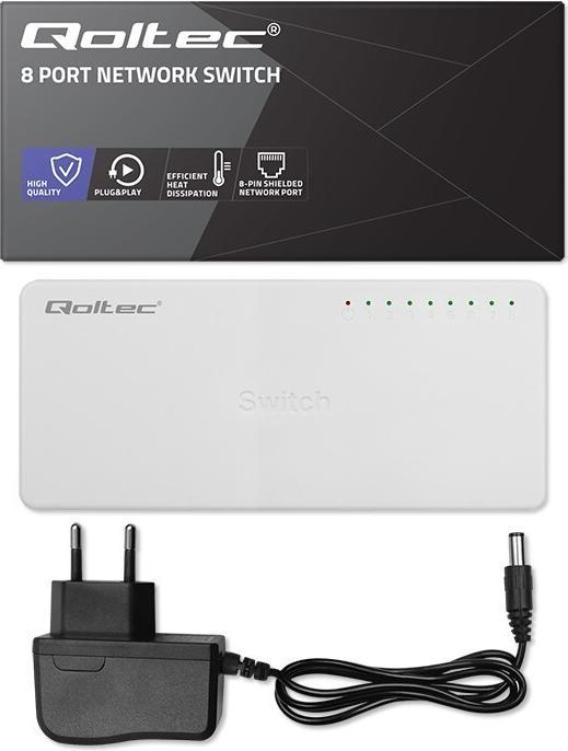 Actual product image Qoltec Netzwerk SWITCH 8xRJ45 Port 1000Mbps LAN (8 Ports)