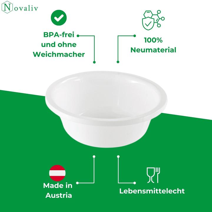Produktbild Novaliv Spülschüssel Rund 10L, D40 cm, Weiss, BPA-frei Spülmaschinenfest Ideal für Küche und Camping (40 cm, 10 l, 1 x)