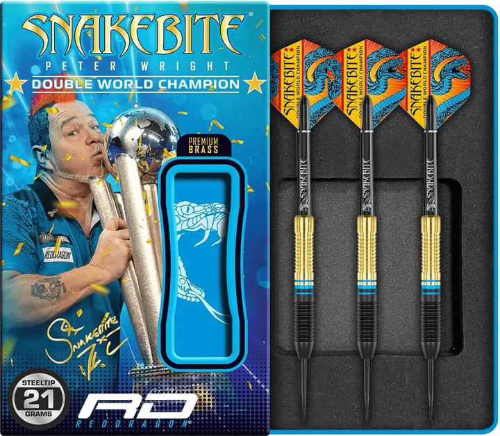 Produktbild Red Dragon Peter Wright Snakebite Brass Steel Tip Darts Sets ( 3 Dartpfeile) (21 g)