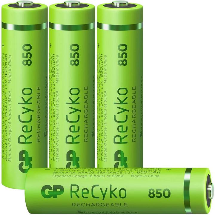 Produktbild GP Batteries E411 + 4x ReCyko+ Micro Rundzellen-Ladegerät inkl. Akkus NiMH Micro (AAA), Mignon (AA) (4 Stk., AAA, 850 mAh, Akku)