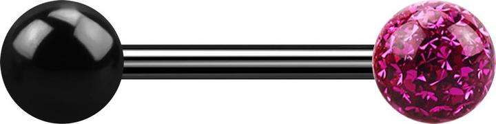 Actual product image Star Piercing Barbell schwarz mit Kugel und Kristallkugel fuchsia Epoxy Schutzschicht (without brass, Titanium G23)