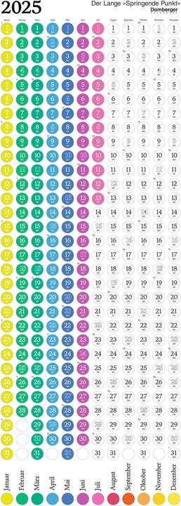 Actual product image Neumann Domberger Calendars - The Long Jumping Dot: The original white 2025, 36x98cm, wall calendar (Hardcover, German)