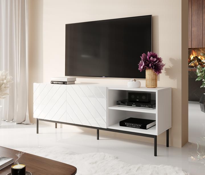 Produktbild Cama ABETO RTV Schrank auf schwarzem Stahlrahmen 150x42x60 cm weiss/weiss glänzend (150 x 42 x 60 cm)
