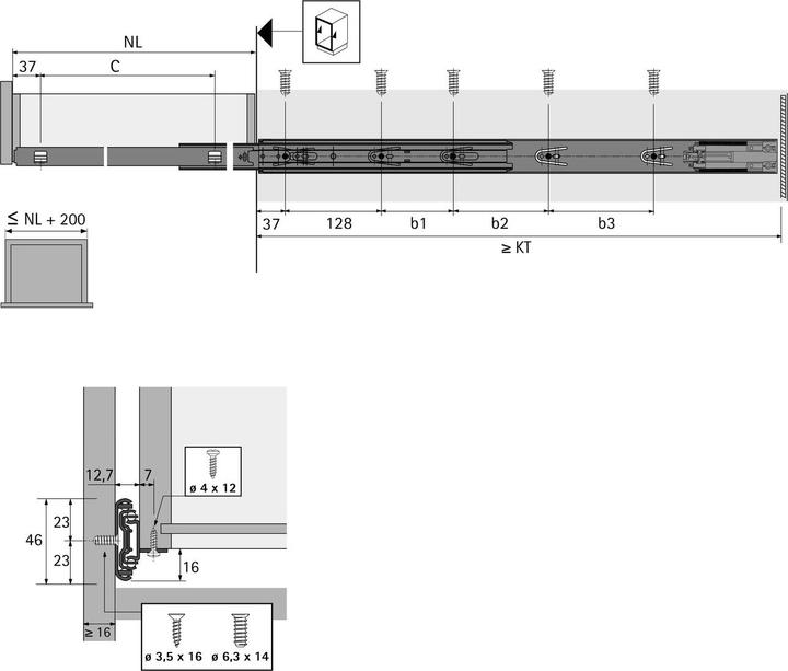 Actual product image Hettich Full-extension ball bearing runner KA 4532 BM Silent System Length 450 mm, load capacity 35 kg
