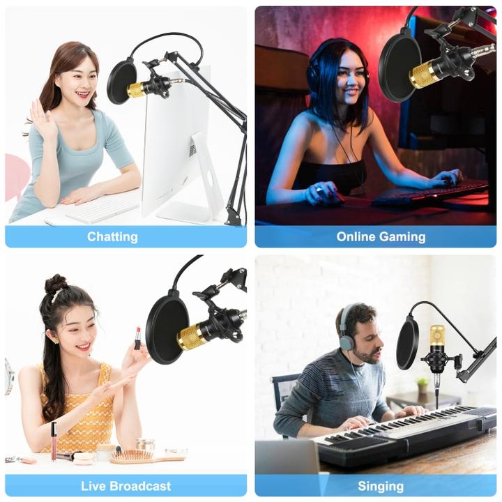 Produktbild Puluz Studio Broadcast Microphone Kit w Scissor Arm & Metal Shock Mount & USB Sound Card (Gold)