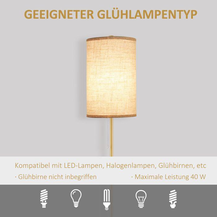 Immagine prodotto Swisshandel24 Stehlampe Wohnzimmer Stehleuchte mit Leinen Lampenschirm, Zugkettenschalter (E27)