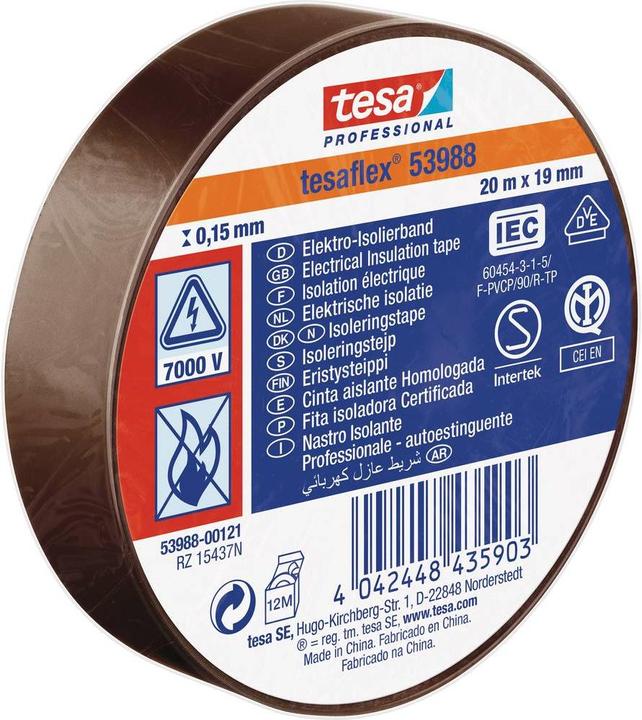 Image du produit tesa Ruban isolant électrique, ruban adhésif résistant à la chaleur pour isoler, réparer & regrouper (19 mm)