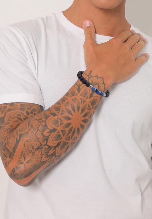 Immagine prodotto Kuzzoi Bracciale Uomo Agata lavica Perlina di pietra preziosa Argento 925 (21 cm, Agata, Vetro, Lava, Argento 925, Plastico)