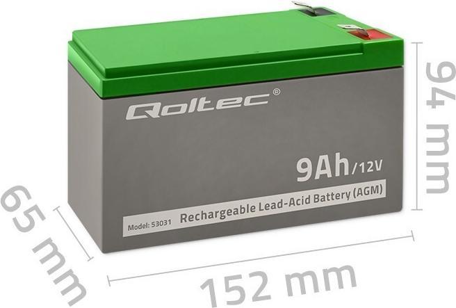 Actual product image Qoltec 53031 AGM battery| 12V| 9Ah| max 135A - Battery - 9.000 mAh (12 V, 9 Ah)