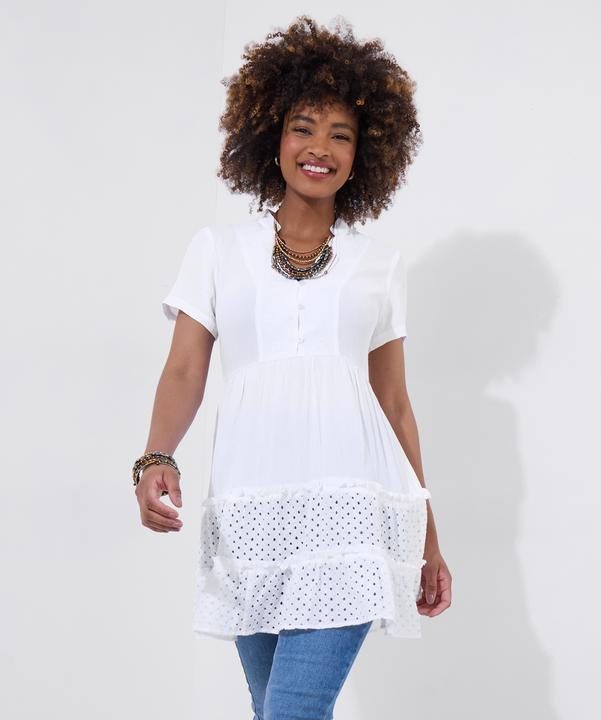 Actual product image Joe Browns Embroidered Bib Broderie Hem Cotton Tunic Dress (10XL)