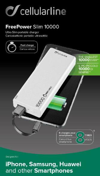 Immagine prodotto Cellularline Freepower Slim (10000 mAh, 10 W, 37 Wh)