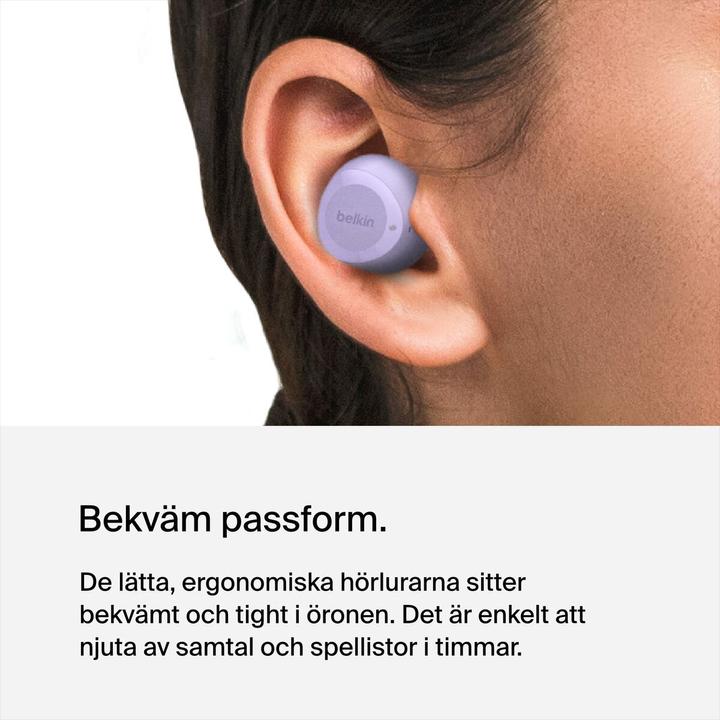 Actual product image Belkin wireless soundform bolt tws light purple (No noise cancelling, 38 h, Wireless)