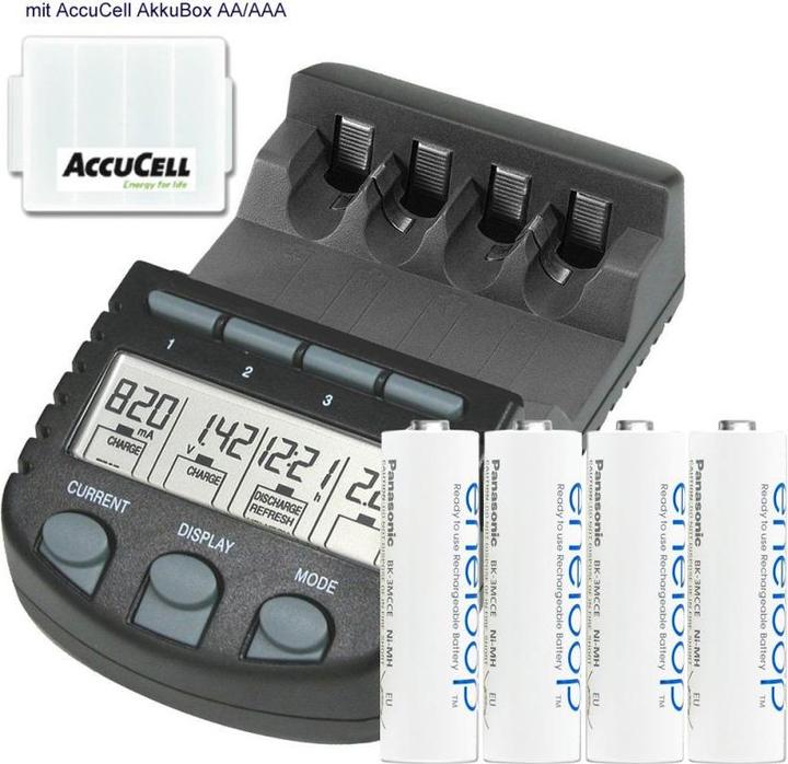 Panasonic Eneloop BK-3MCC Mignon AA Tray 4 Stück und LCD Ladegerät BC 700 (4 Stk., AA, 2000 mAh, Ladegerät inkl. Akku)