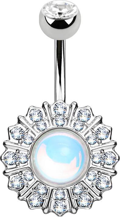 Star Piercing Banane silber mit Kugel Kristall silber Blume reflektierend (Messing, Chirurgenstahl 316L)