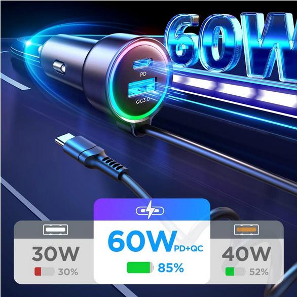 Immagine prodotto Joyroom Caricabatterie da auto con cavo 3-in-1 (55W)