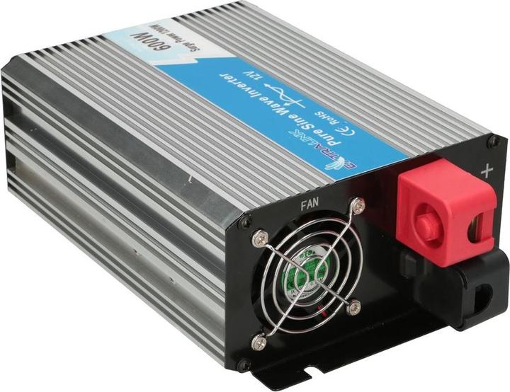 Image du produit Extralink VOLTAGE CONVERTER -,, PURE SINUS OPIP-600W power adapter/inverter Auto Aluminium, Black