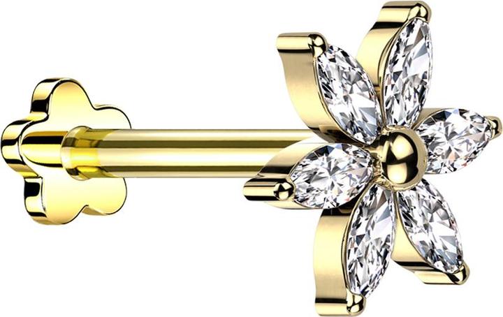 Star Piercing Micro Threadless Labret Blume vergoldet Blume vergoldet Kristalle silber (ohne Messing, Titan G23)