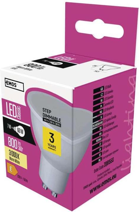 Image du produit Emos Lampe LED Classic MR16 / GU10 / 7 W (60 W) / 800 lm / Blanc chaud / à intensité variable (GU10, 7 W, 800 lm, 1 x, E)