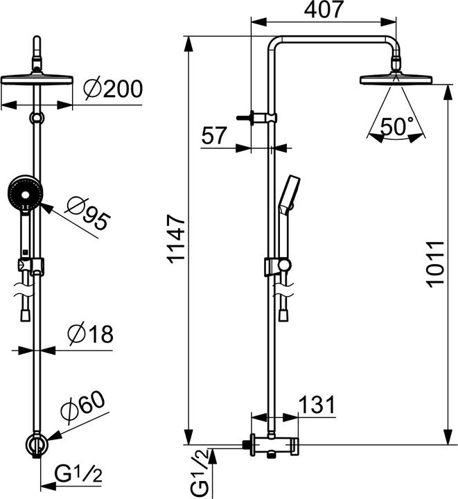 Actual product image Hansa Hansabasicjet shower system, overhead shower 200 mm, round, direct connection, projection 407m