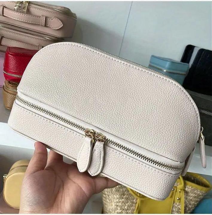 Produktbild Only-Bags.Store Grosse Kapazität Double Layer Makeup Tasche, Schmuck-Box solide Farbe PU-Leder modische Shell-Typ