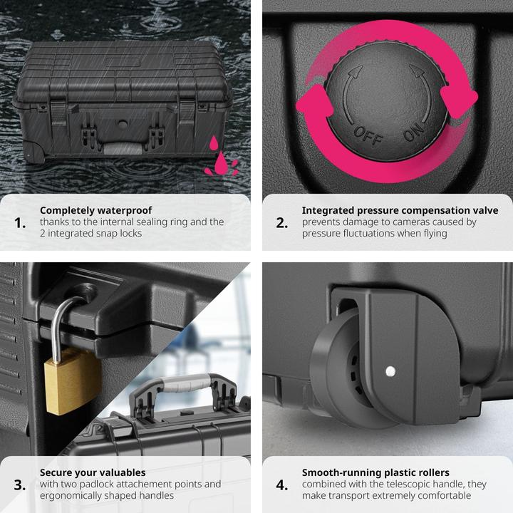 Image du produit tectake Mallette de transport à roulettes avec poignée télescopique (Mallette photo, 27 l)