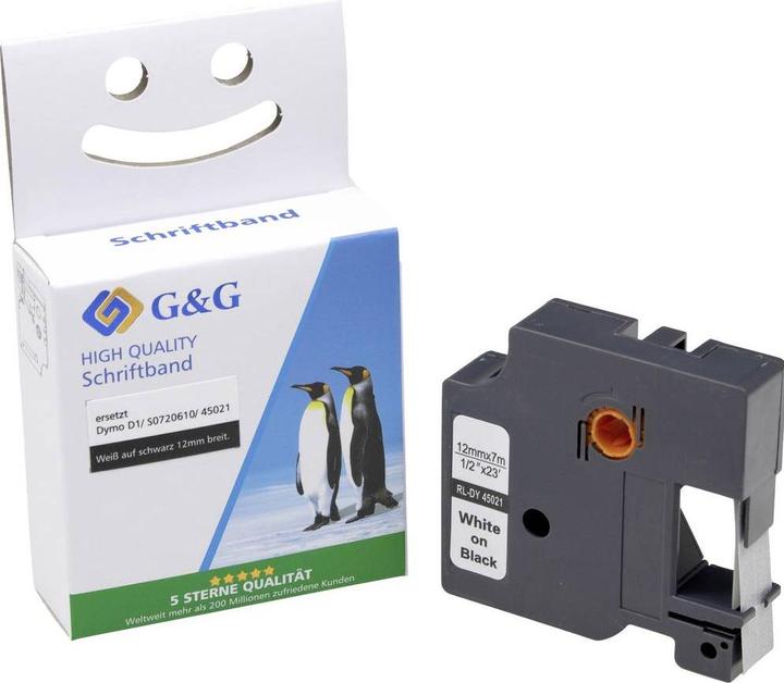 Produktbild G&G Schriftband Bandfarbe: Schwarz Schriftfarbe: Weiss 12 mm 7 m (1.20 cm, Schwarz)