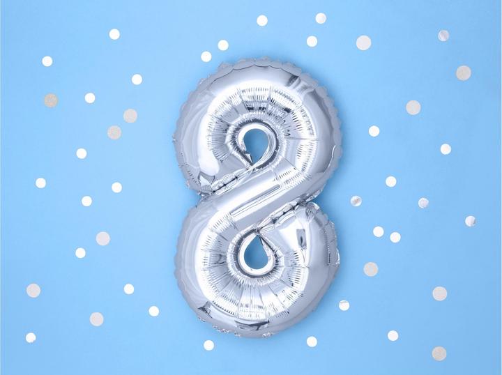 Produktbild Partydeco Zahlenballon Folie 8 Silber 35-40 cm (1 x)