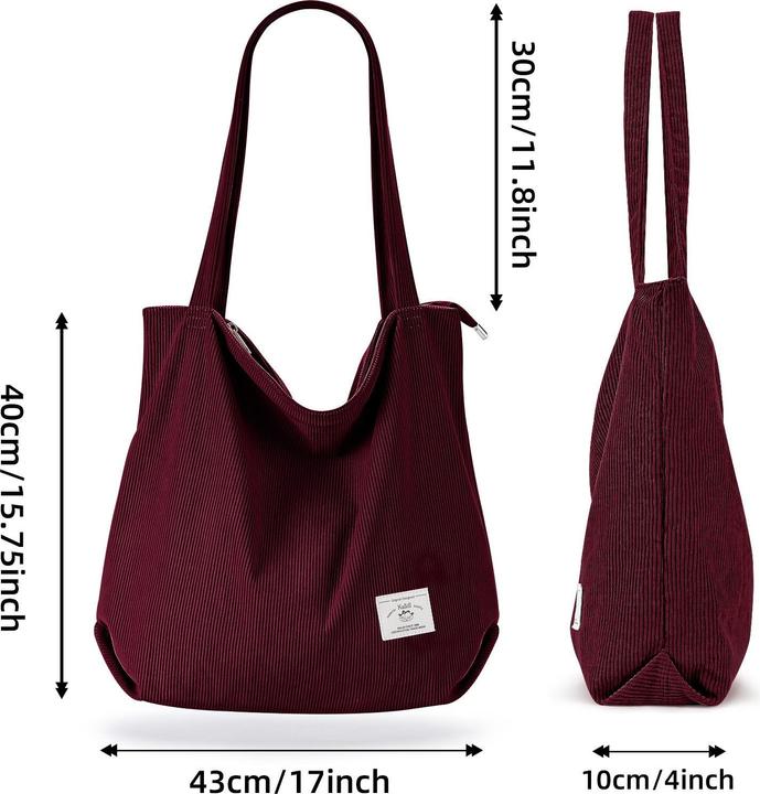 Immagine prodotto Only-Bags.Store Borsa a tracolla in velluto a coste, tote bag monocromatica minimalista, borsetta portaoggetti in