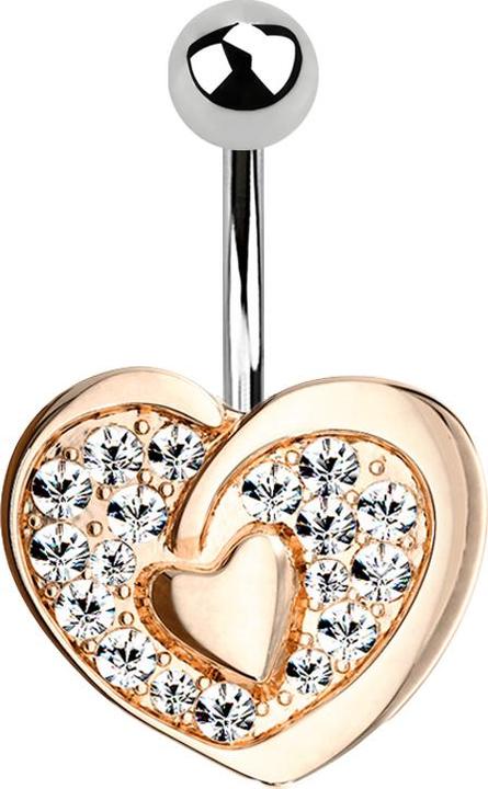 Star Piercing Banane rosegold mit Kugel silber Kristallherz mit Herz (Chirurgenstahl 316L, Messing)