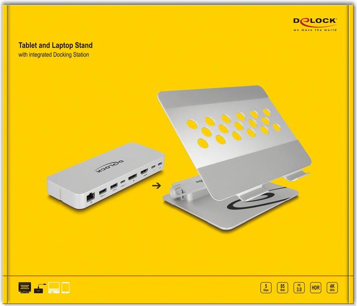 Immagine prodotto Delock Supporto per tablet e notebook con docking station integrata (USB-C, 8 Porti)