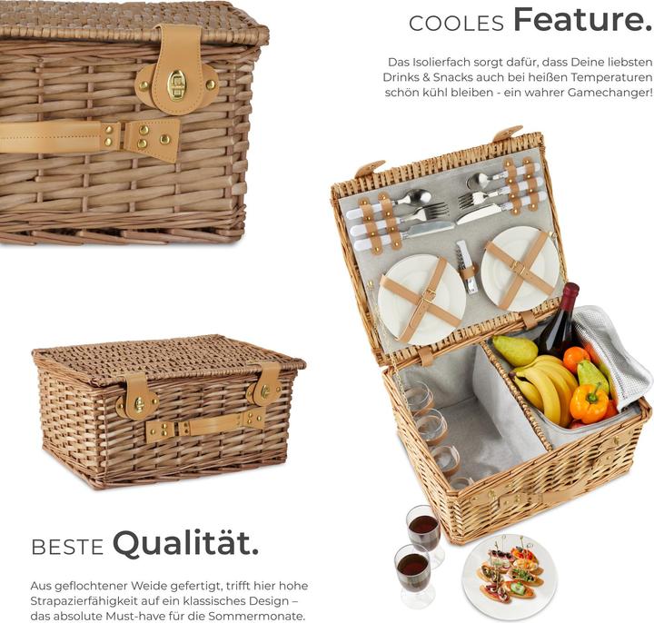 Produktbild tectake Picknickkorb Föhr für 4 Personen, mit Kühlfach & Zubehör