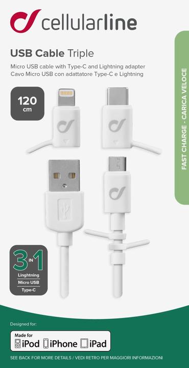 Immagine prodotto Cellularline Cavo USB triplo (1.20 m, USB 2.0)