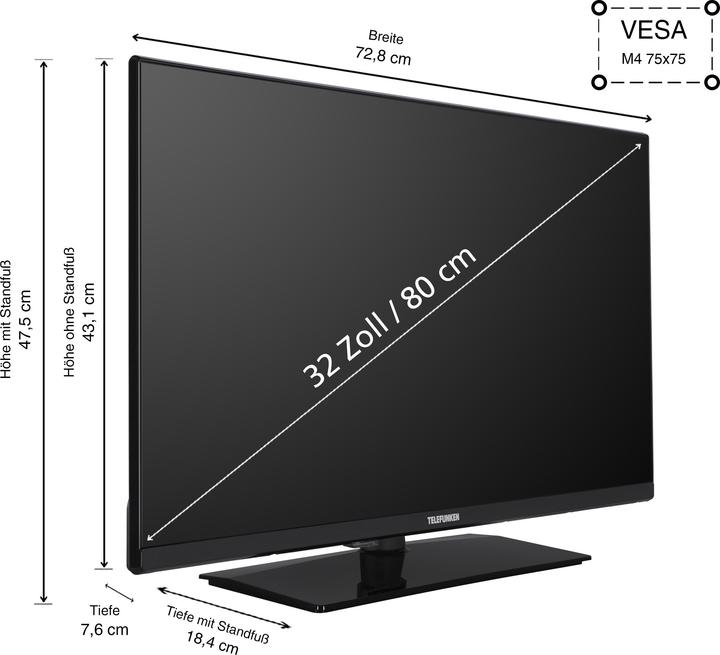 Produktbild Telefunken Fernseher 32 Zoll Smart TV VIDAA XH32VP750M - HD-Ready Fernseher, HDR TV mit Triple-Tuner (32", LED, HD, 2025)