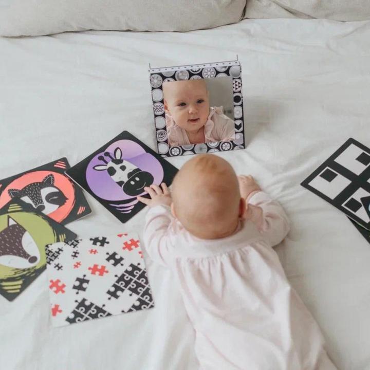 Image du produit DoerKids Miroir de sol Tummy Time + fiches d'apprentissage pour bébé (Allemand, Français, Italien, Anglais)