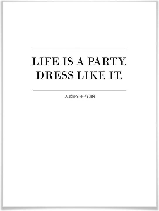 Produktbild Trenddeko Audrey Hepburn - Life is a party (60 x 80 cm)