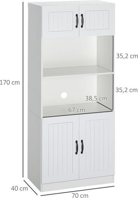 Produktbild Swisshandel24 Küchenschrank, Landhausstil, 70cmx40cmx170cm Weiss (70 x 40 x 170 cm)