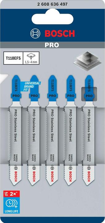 Actual product image Bosch Professional Zubehör PRO Stainless Steel T118EFS Jigsaw blade, 83 mm, 5 pcs.